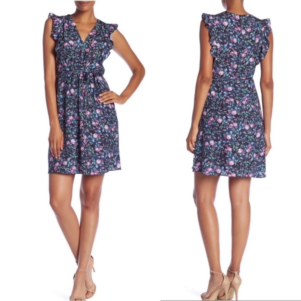 REBECCA TAYLOR Ruby Floral Ruffle Hammered 100% Silk Dress Sz 4 Pretty Feminine